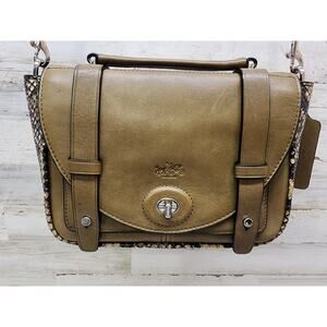 Coach Bleecker Mini Brooklyn Messenger Bag Leather Olive Green Python 32385